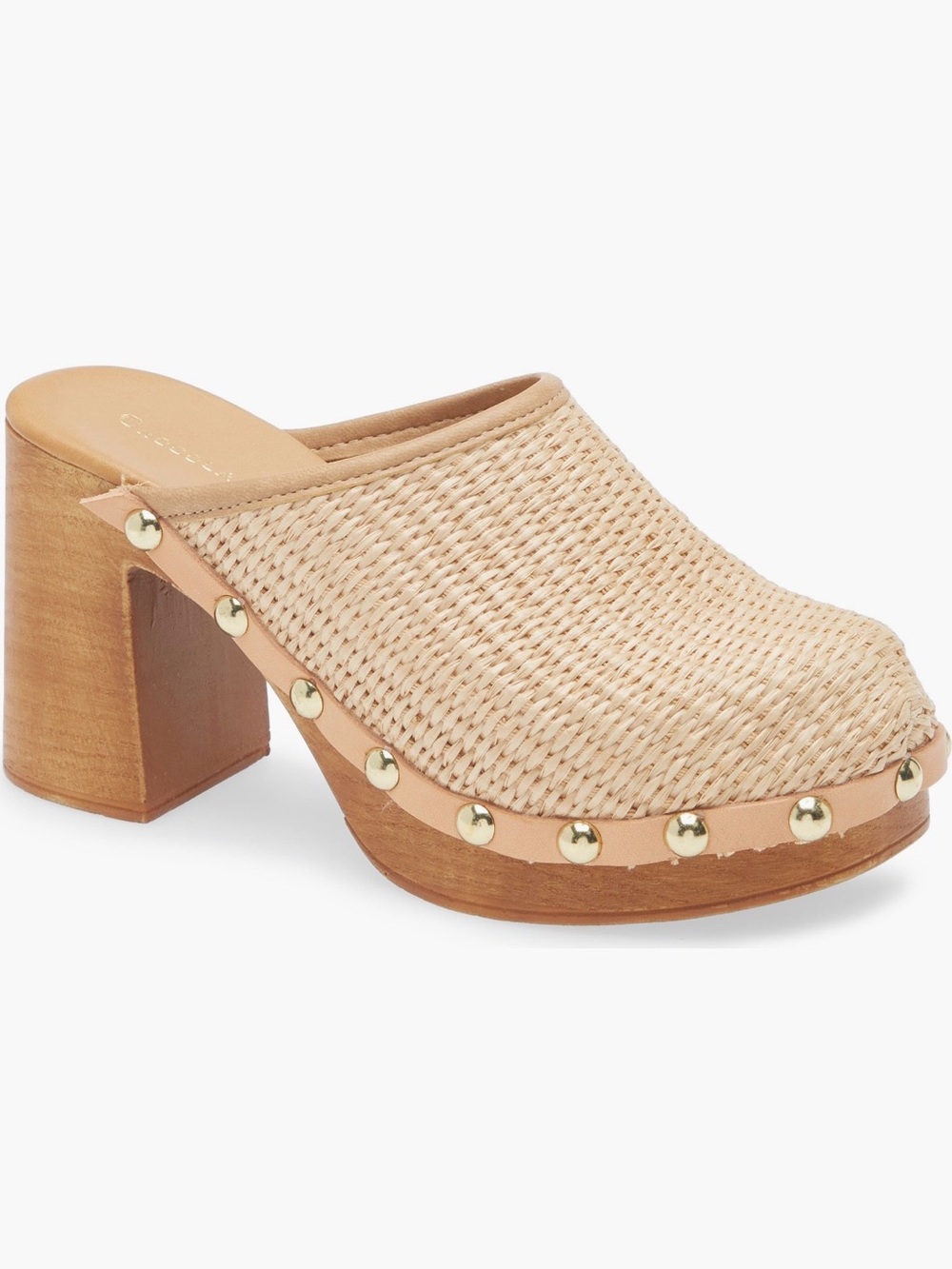 Chocolat Blu Melody Raffia Platform Clogs with Gold Studs-New! US 7-7.5